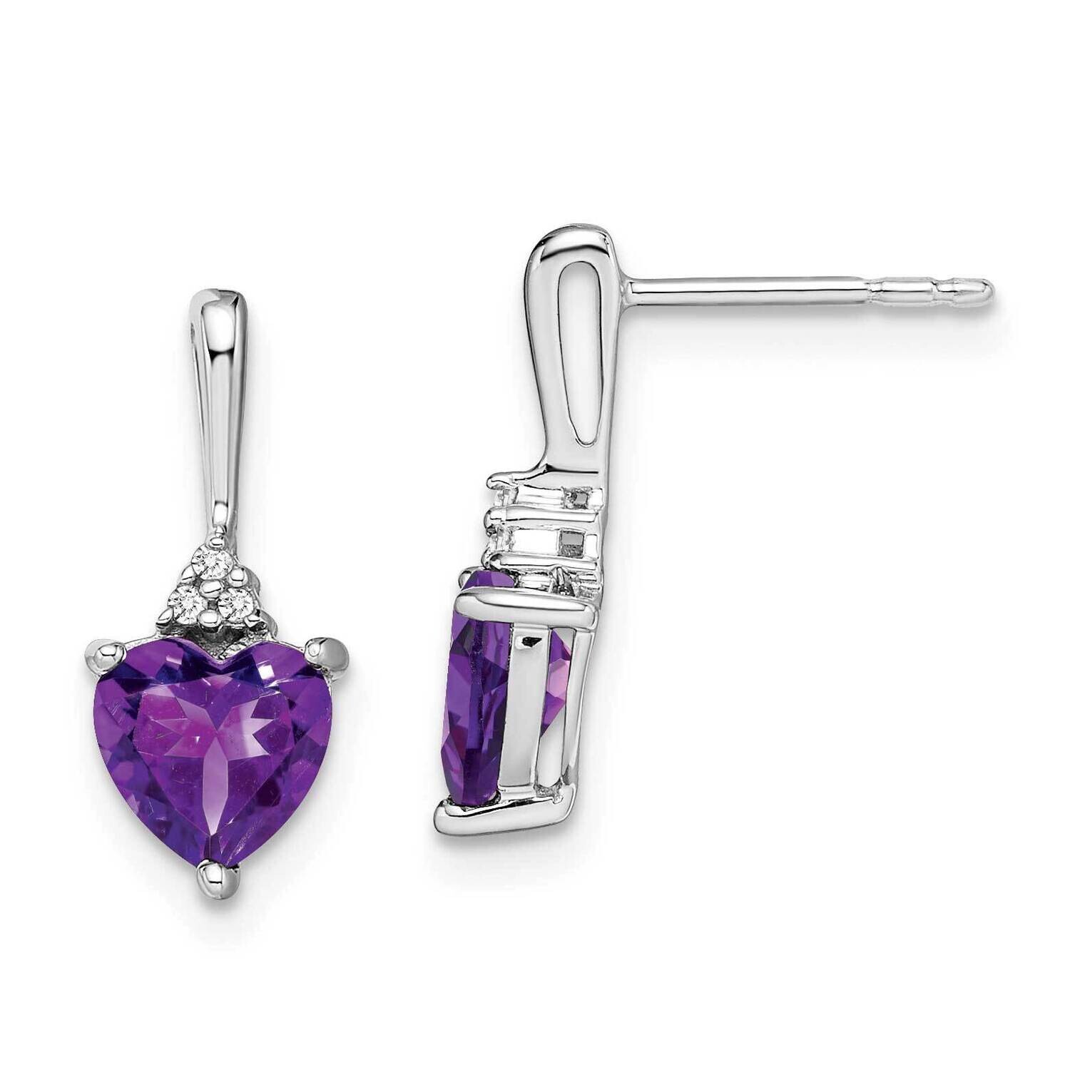 Amethyst Diamond Heart Earrings 10k White Gold EM7029-AM-003-1WA, MPN: EM7029-AM-003-1WA, 191101834…