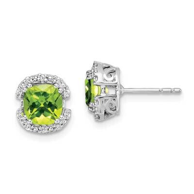 Cushion Peridot Diamond Halo Earrings 14k White Gold EM7087-PE-010-WA, MPN: EM7087-PE-010-WA, 19110…