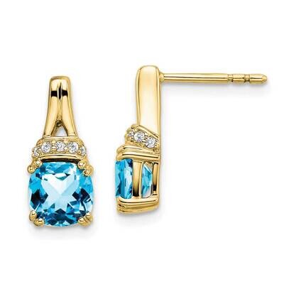 Blue Topaz Diamond Earrings 10k Gold EM7074-BT-007-1YA, MPN: EM7074-BT-007-1YA, 191101834134