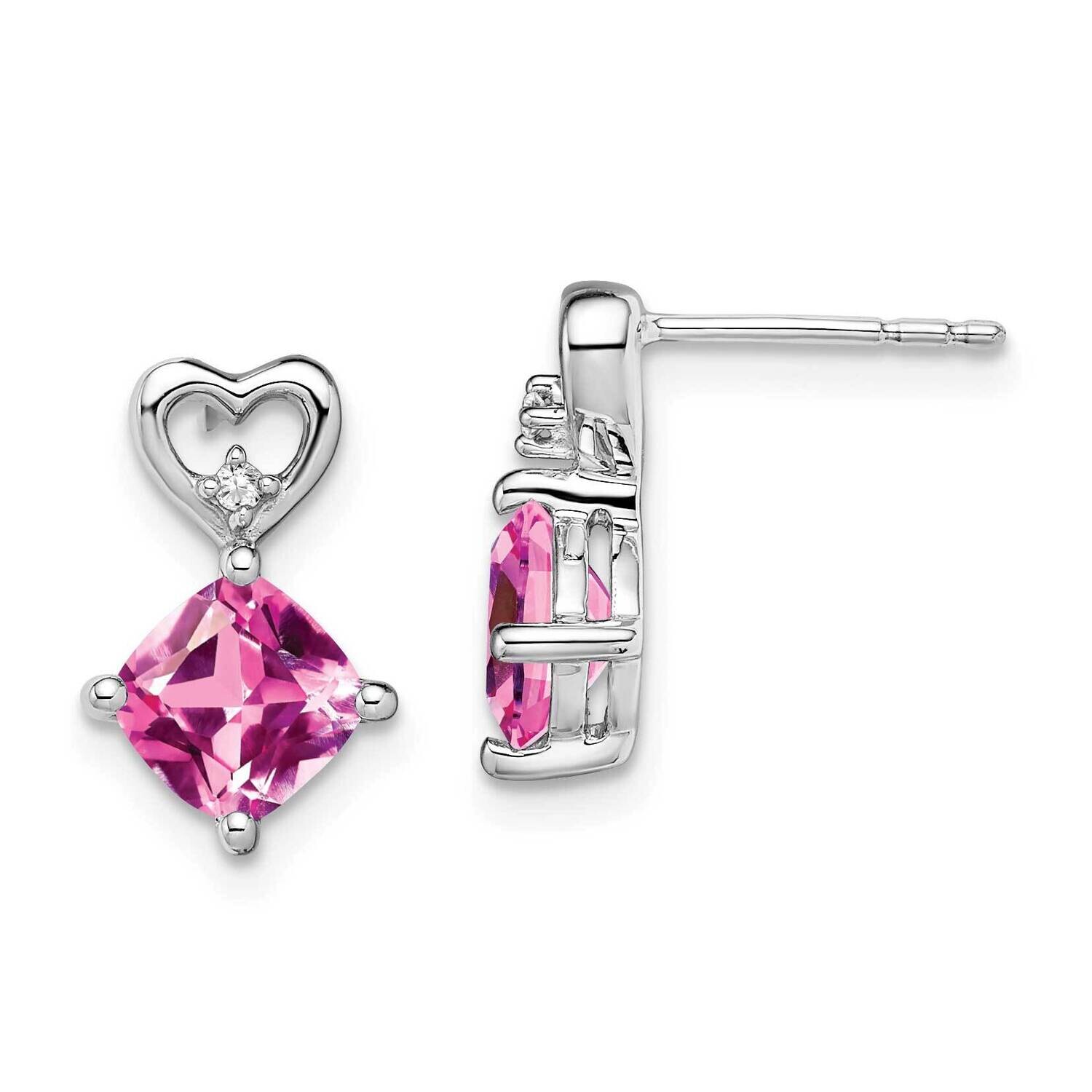 Created Pink Sapphire Diamond Heart Earrings 14k White Gold EM7399-CPS-002-WA, MPN: EM7399-CPS-002-…