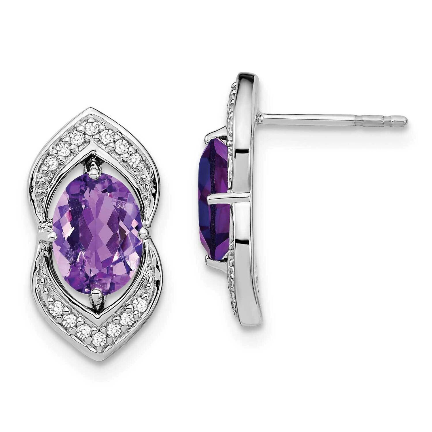 Amethyst Diamond Post Earrings 14k White Gold EM7088-AM-014-WA, MPN: EM7088-AM-014-WA, 191101840029