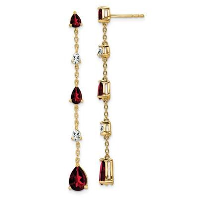 Garnet White Topaz Dangle Earrings 14k Gold EM7090-GA-YA, MPN: EM7090-GA-YA, 191101840265