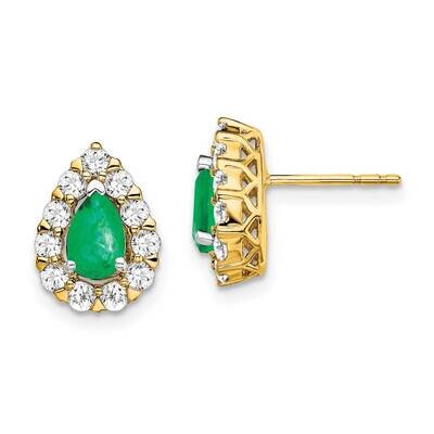 Pear Emerald Diamond Halo Post Earrings 14k Gold EM6991-EM-077-YA, MPN: EM6991-EM-077-YA, 191101839…