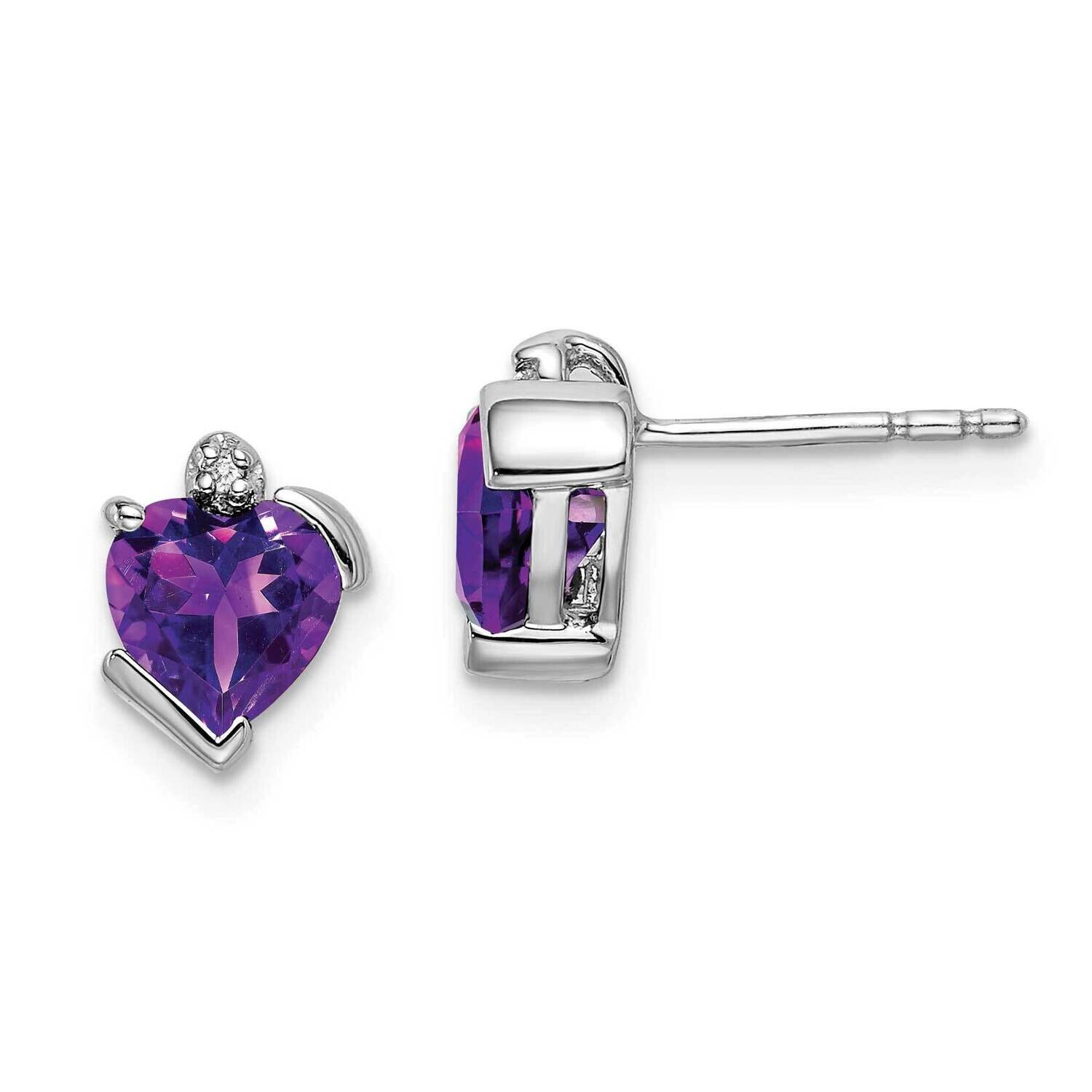 Amethyst Diamond Heart Earrings 14k White Gold EM7028-AM-001-WA, MPN: EM7028-AM-001-WA, 191101839306