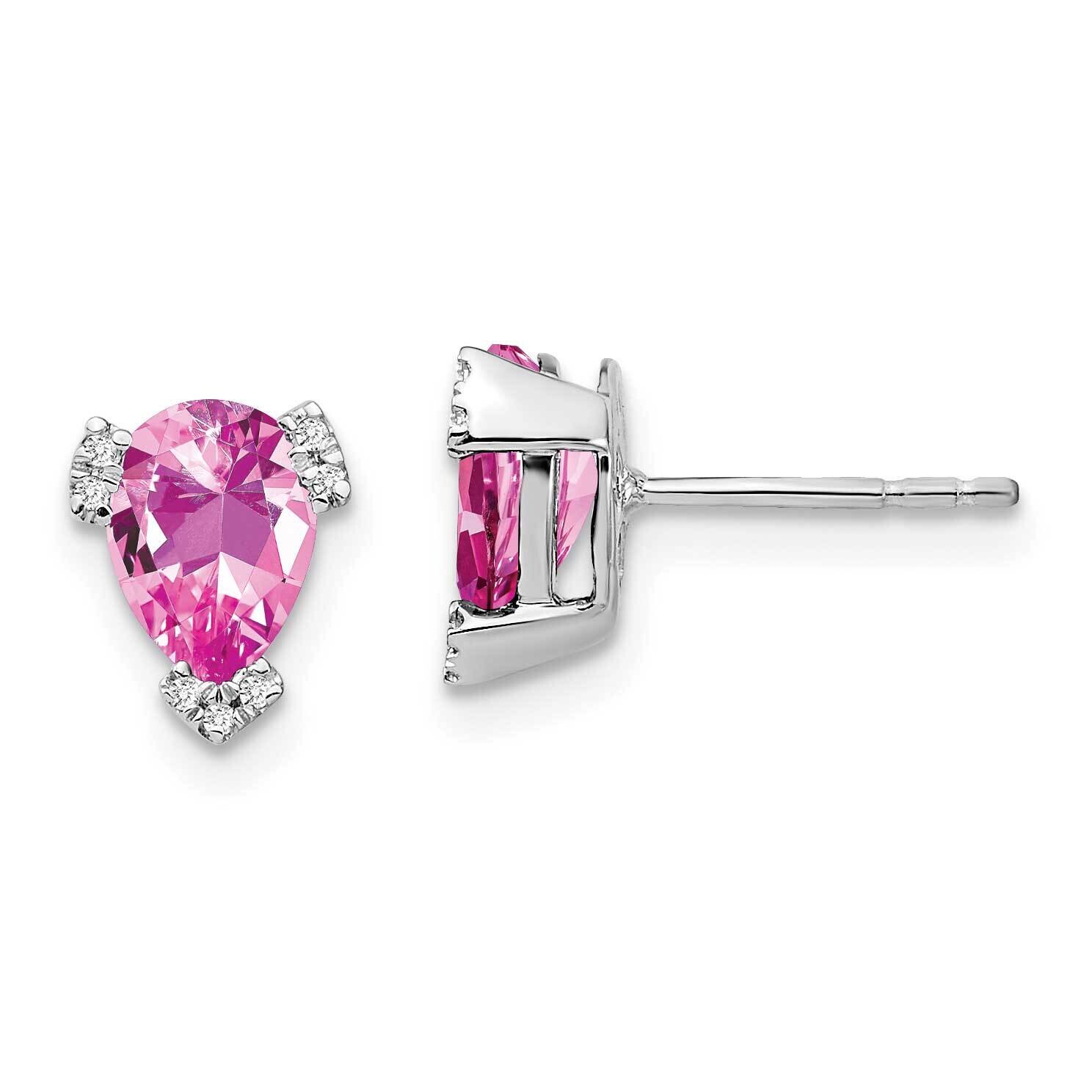 Pear Created Pink Sapphire Diamond Earrings 14k White Gold EM7108-CPS-006-WA, MPN: EM7108-CPS-006-W…