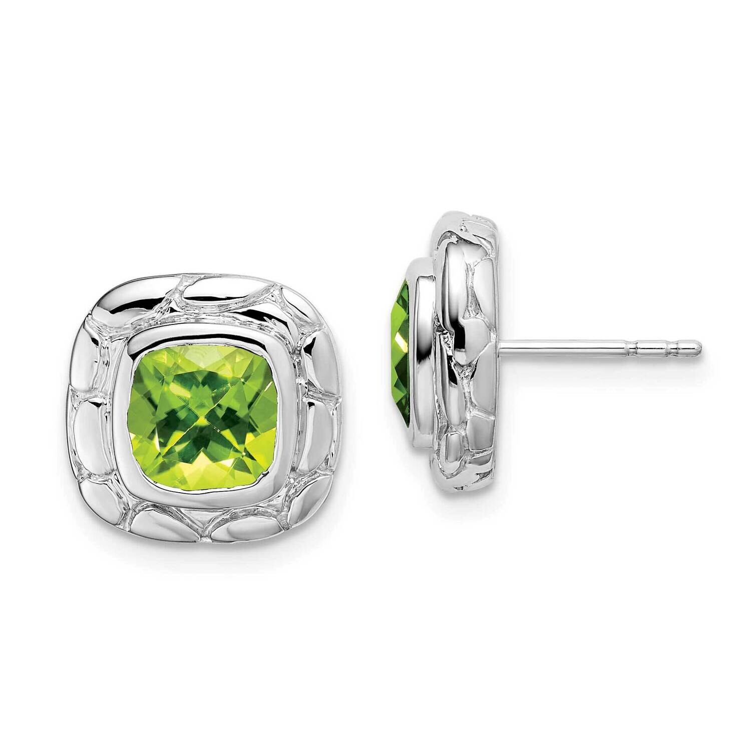 Rhodium Plated Peridot Earrings Sterling Silver EM7077-PE-SS, MPN: EM7077-PE-SS, 191101844805