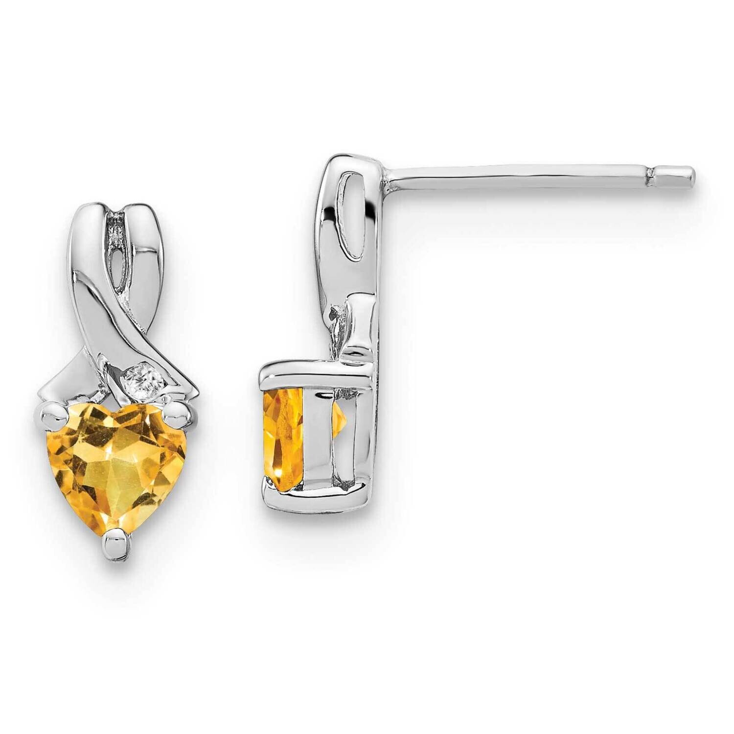 Citrine Diamond Earrings Sterling Silver Rhodium-Plated EM7401-CI-002-SSA, MPN: EM7401-CI-002-SSA,