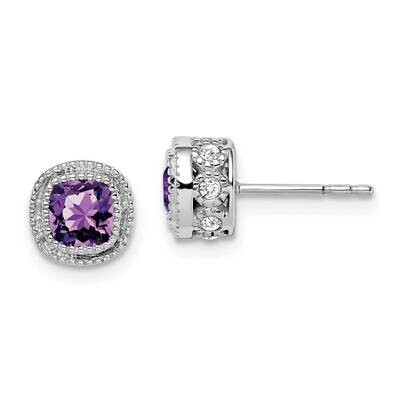 Cushion Amethyst Diamond Earrings 10k White Gold EM7092-AM-019-1WA, MPN: EM7092-AM-019-1WA, 1911018…