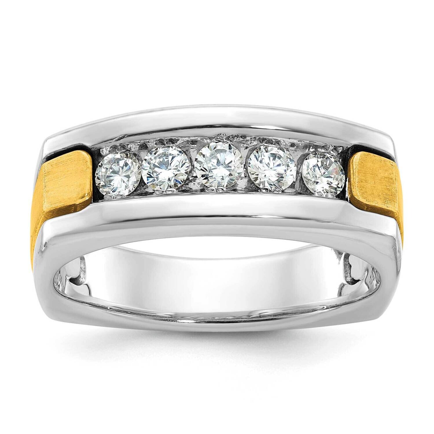Ibgoodman Men&#39;s Polished Satin Grooved 5-Stone Square Ring Mounting 14k Two-Tone Gold B63302-4WY by…