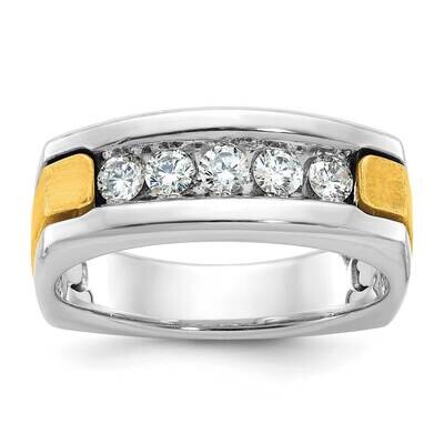 Ibgoodman Men&#39;s Polished Satin Grooved 5-Stone Square Ring Mounting 14k Two-Tone Gold B63302-4WY by…