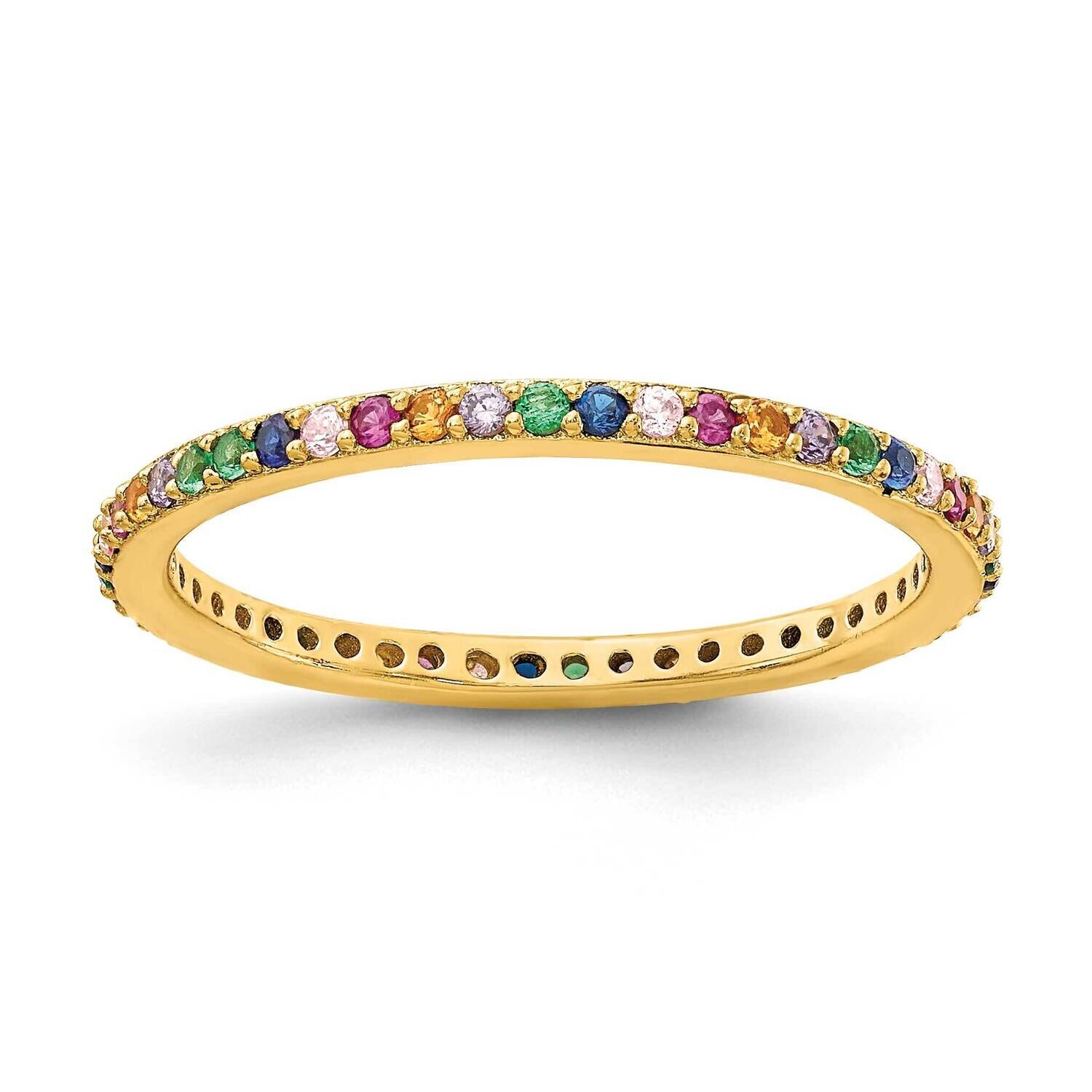Prizma Flash Gold-Plated Colorful CZ Thin BRing Sterling Silver Gold-Tone 14k QR7173GP, MPN: QR7173…
