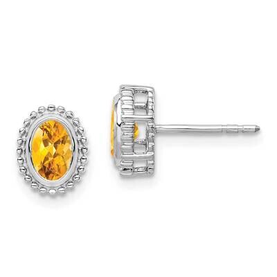 Oval Citrine Post Earrings 14k White Gold EM7202-CI-W, MPN: EM7202-CI-W, 191101842566