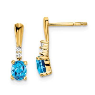 Oval Blue Topaz Diamond Dangle Earrings 14k Gold EM7407-BT-004-YA, MPN: EM7407-BT-004-YA,