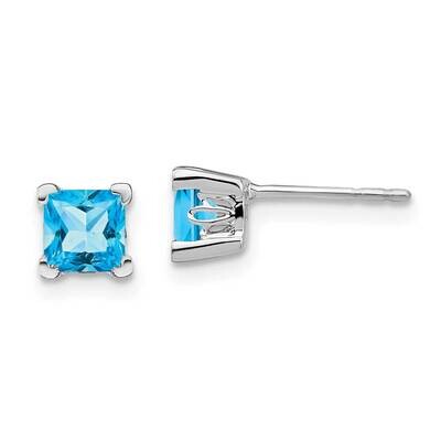 Square Blue Topaz Earrings 14k White Gold EM7102-BT-W, MPN: EM7102-BT-W, 191101841309