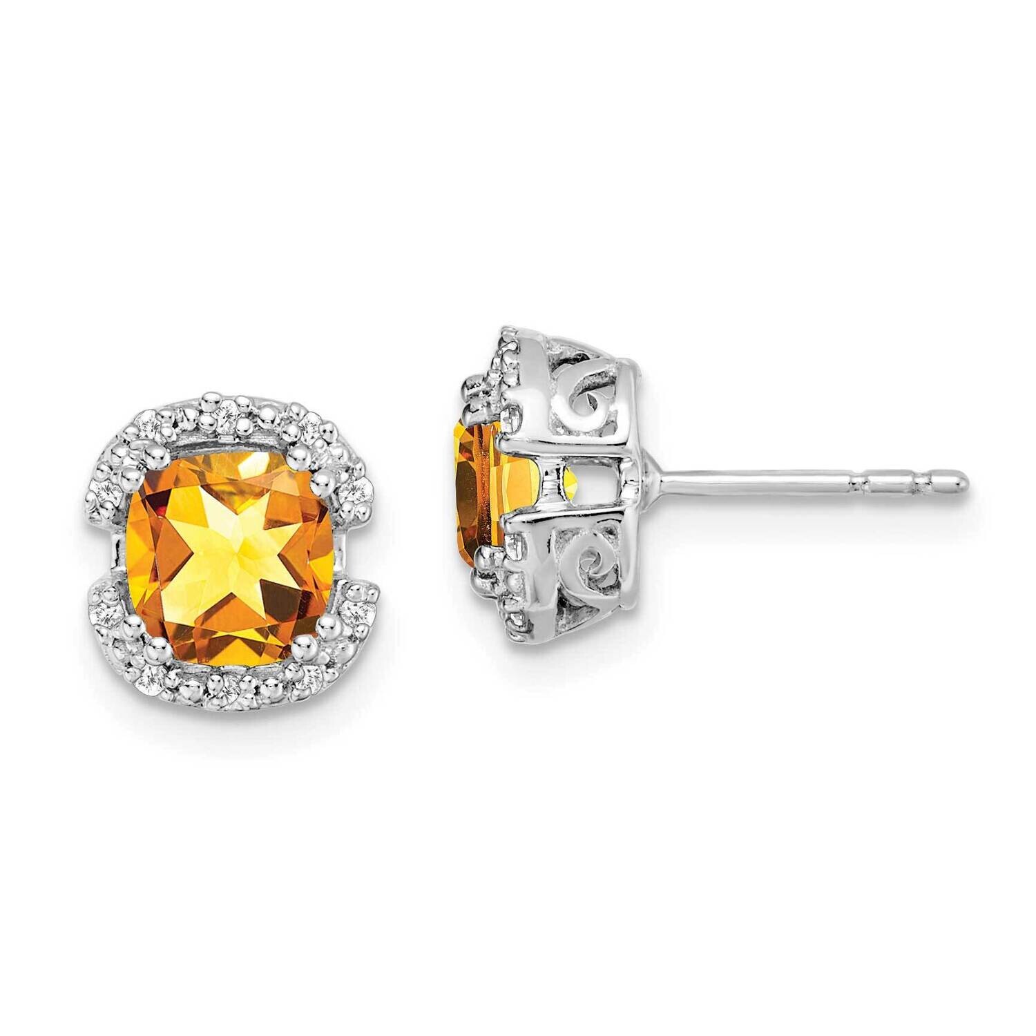 Cushion Citrine Diamond Halo Earrings 14k White Gold EM7087-CI-010-WA, MPN: EM7087-CI-010-WA, 19110…