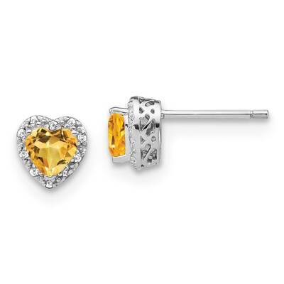 Citrine Diamond Earrings Sterling Silver Rhodium-Plated EM7400-CI-010-SSA, MPN: EM7400-CI-010-SSA,