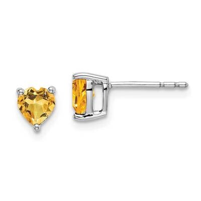 Heart Citrine Earrings 14k White Gold EM7099-CI-W, MPN: EM7099-CI-W, 191101841125