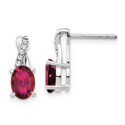 Created Ruby Diamond Earrings 14k White Gold EM4235-CRU-006-WA, MPN: EM4235-CRU-006-WA,