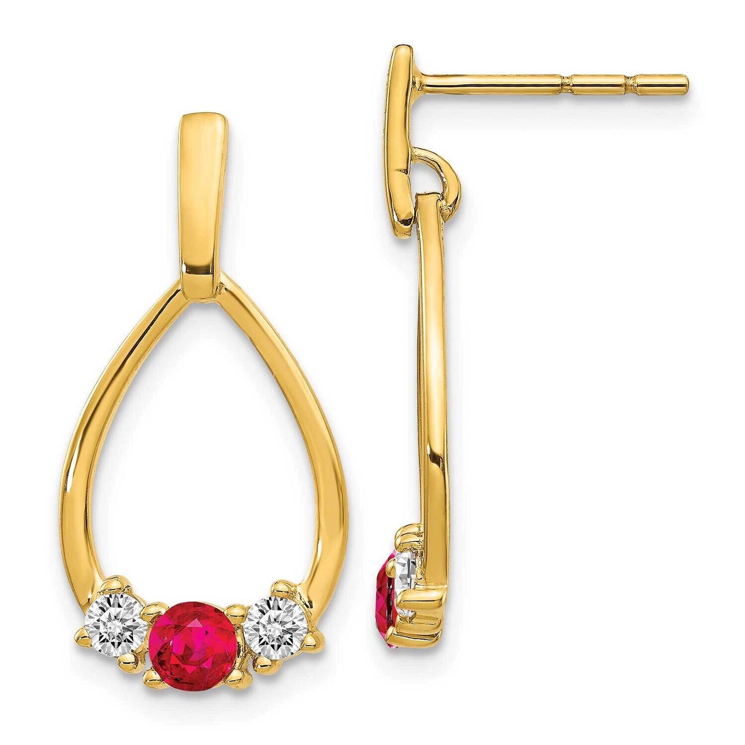 Diamond Created Ruby Post Dangle Earrings 10k Gold EM5598-RU-1Y