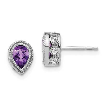 Pear Amethyst Diamond Earrings 14k White Gold EM7094-AM-032-WA, MPN: EM7094-AM-032-WA, 191101840616