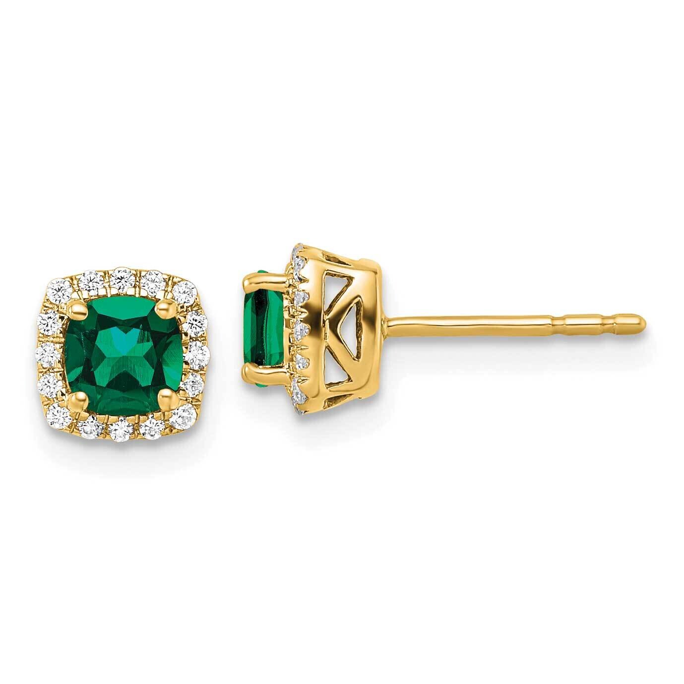 Diamond &amp; Created Emerald Halo Post Earrings 14k Gold EM8582-CEM-010-YAA, MPN: EM8582-CEM-010-YAA, …