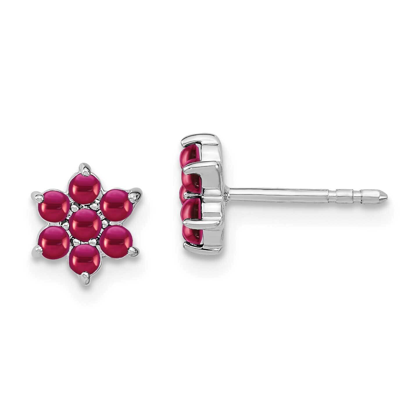 Ruby Floral Post Earrings 14k White Gold EM7199-RU-W, MPN: EM7199-RU-W, 191101842344