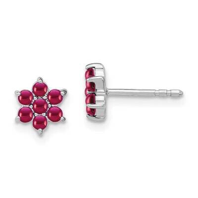 Ruby Floral Post Earrings 14k White Gold EM7199-RU-W, MPN: EM7199-RU-W, 191101842344