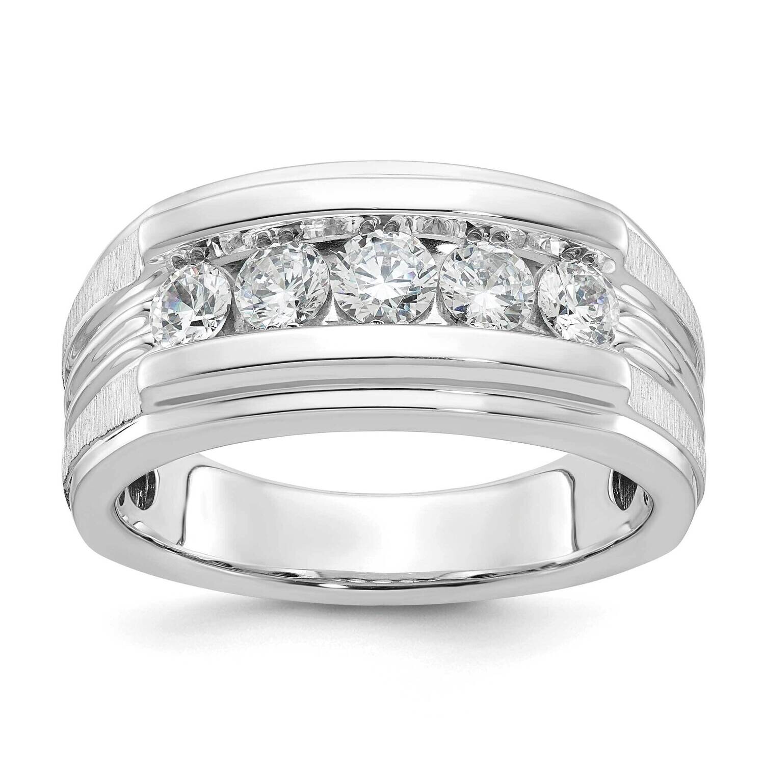Ibgoodman Men&#39;s Polished Brushed Grooved 5-Stone Ring Mounting 14k White Gold B64134-4W by IBGoodma…