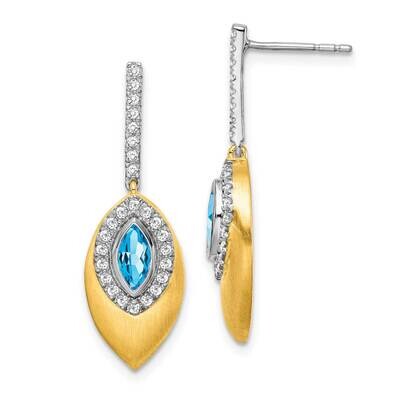 Blue Topaz Diamond Dangle Earrings 14k Two-Tone Gold EM7132-BT-031-YWA, MPN: EM7132-BT-031-YWA, 191…