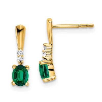 Oval Created Emerald Diamond Dangle Earrings 14k Gold EM7407-CEM-004-YA, MPN: EM7407-CEM-004-YA,