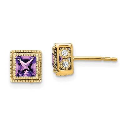 Square Amethyst Diamond Earrings 14k Gold EM7096-AM-016-YA, MPN: EM7096-AM-016-YA, 191101840883