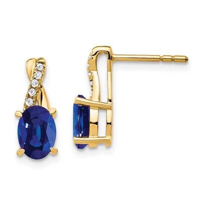 Created Sapphire Diamond Earrings 10k Gold EM4235-CSA-006-1YA, MPN: EM4235-CSA-006-1YA, 191101567360