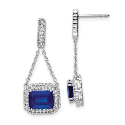 Created Sapphire Diamond Dangle Earrings 14k White Gold EM7227-SA-033-WA, MPN: EM7227-SA-033-WA, 19…