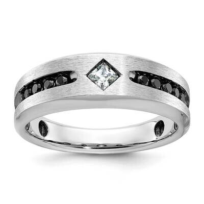 Ibgoodman Men&#39;s Polished Satin Grooved Square Stone Center Ring Mounting 14k White Gold B63817-4W b…