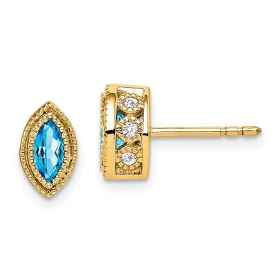 Marquise Blue Topaz Diamond Earrings 14k Gold EM7095-BT-014-YA, MPN: EM7095-BT-014-YA, 191101840807