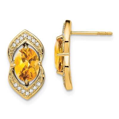 Citrine Diamond Post Earrings 14k Gold EM7088-CI-014-YA, MPN: EM7088-CI-014-YA, 191101840074