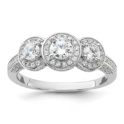 Cheryl M Brilliant-Cut CZ Three Stone Halo Side Stones Ring Sterling Silver Rhodium-Plated QCM1657,…