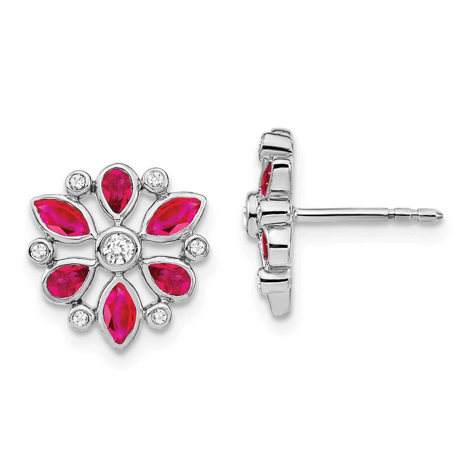 Ruby Diamond Post Earrings 14k White Gold EM7219-RU-013-WA, MPN: EM7219-RU-013-WA, 191101843402
