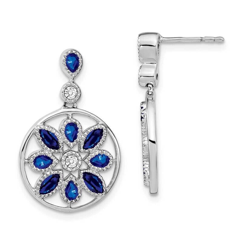 Sapphire Diamond Floral Dangle Earrings 14k White Gold EM7205-SA-012-WA