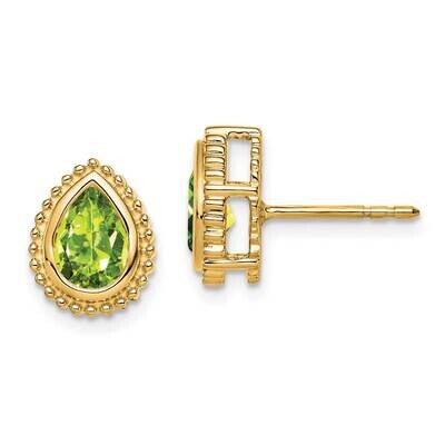 Pear Peridot Post Earrings 14k Gold EM7203-PE-Y, MPN: EM7203-PE-Y, 191101842795