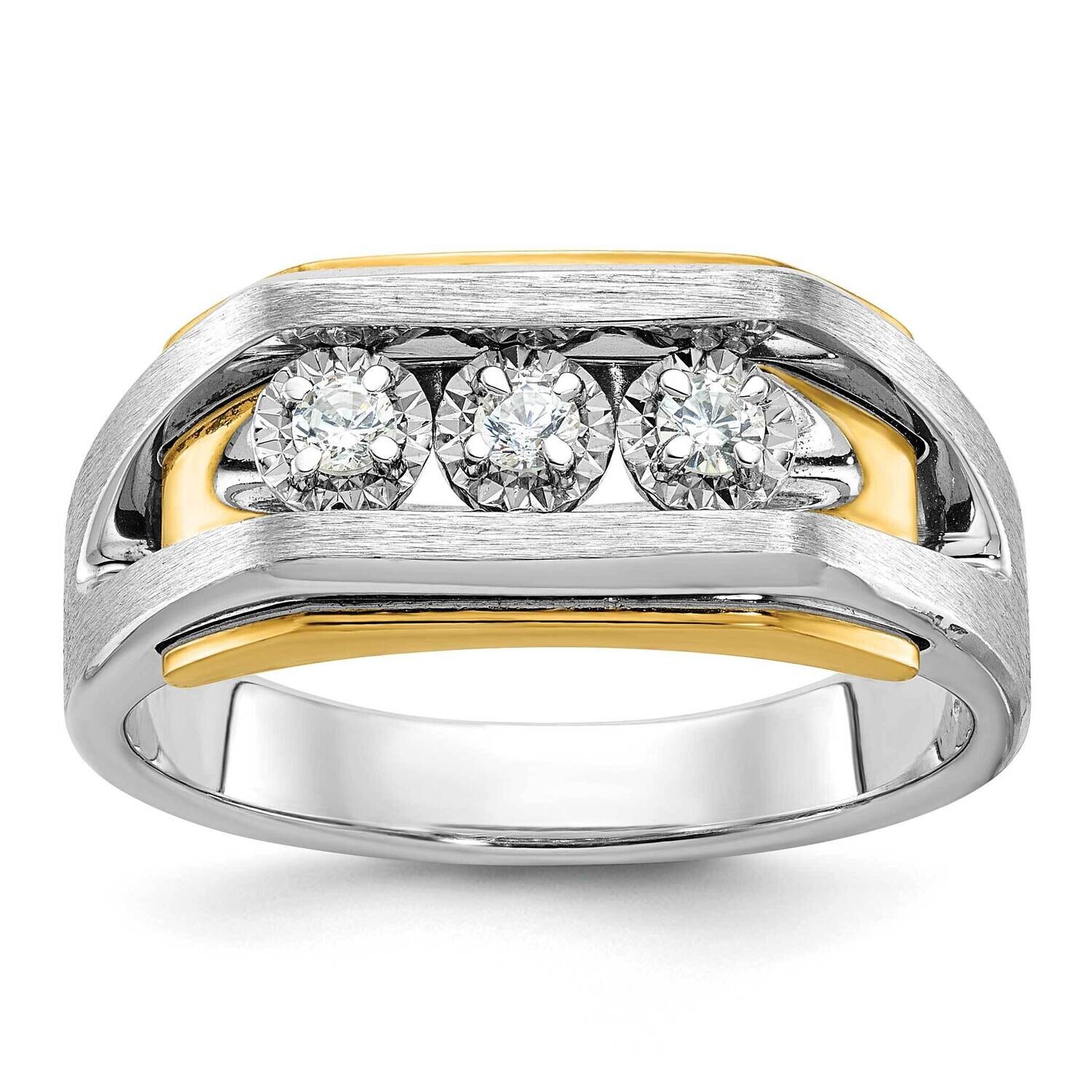 Ibgoodman Men&#39;s Polished Satin Cut-Out 3-Stone Ring Mounting 14k Two-Tone Gold B63471-4WY by IBGood…
