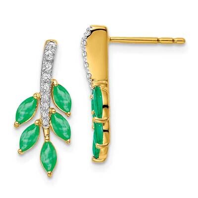 Emerald Diamond Leaf Earrings 14k Gold EM7249-EM-011-YA, MPN: EM7249-EM-011-YA, 191101843648