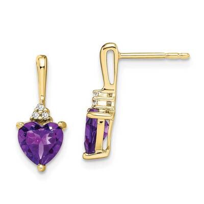 Amethyst Diamond Heart Earrings 10k Gold EM7029-AM-003-1YA, MPN: EM7029-AM-003-1YA, 191101834073