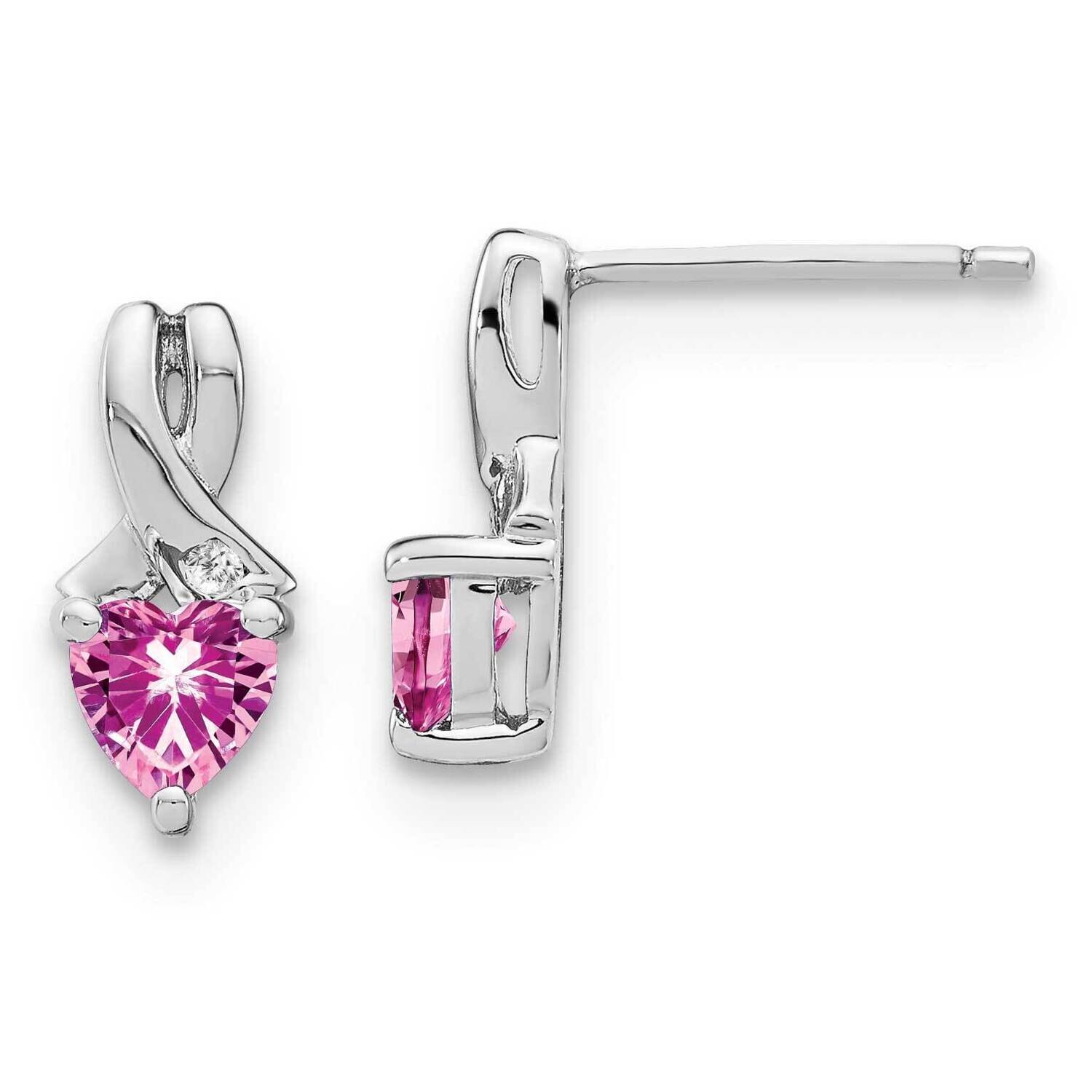Rhod-Plated Created Pink Sapphire/Diamond Earrings Sterling Silver EM7401-CPS-002-SSA, MPN: EM7401-…