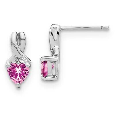 Rhod-Plated Created Pink Sapphire/Diamond Earrings Sterling Silver EM7401-CPS-002-SSA, MPN: EM7401-…