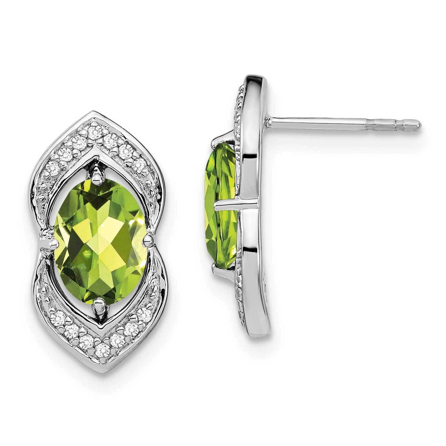 Peridot Diamond Post Earrings 14k White Gold EM7088-PE-014-WA, MPN: EM7088-PE-014-WA, 191101840128