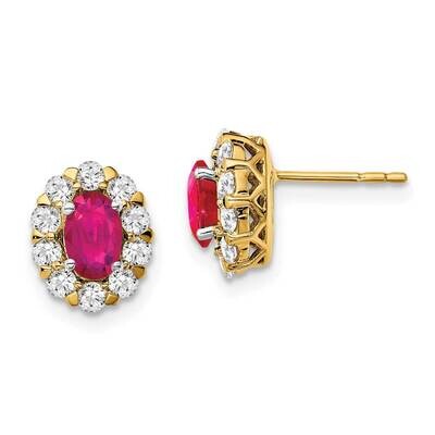 Oval Ruby Diamond Halo Post Earrings 14k Gold EM6990-RU-070-YA, MPN: EM6990-RU-070-YA, 191101839214