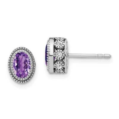 Oval Amethyst Diamond Earrings 14k White Gold EM7093-AM-019-WA, MPN: EM7093-AM-019-WA, 191101840456