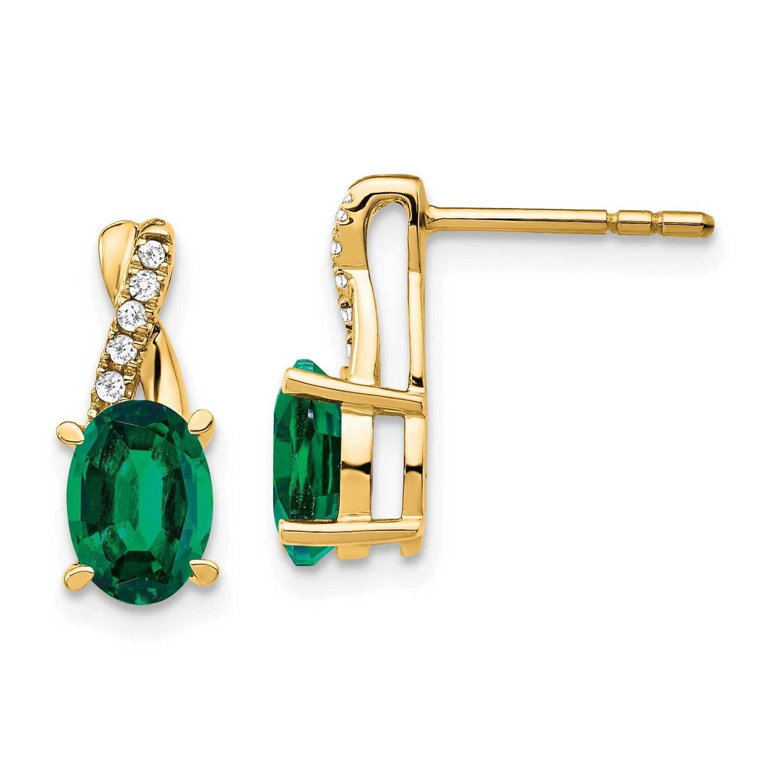 Created Emerald Diamond Earrings 10k Gold EM4235-CEM-006-1YA, MPN: EM4235-CEM-006-1YA, 191101567407
