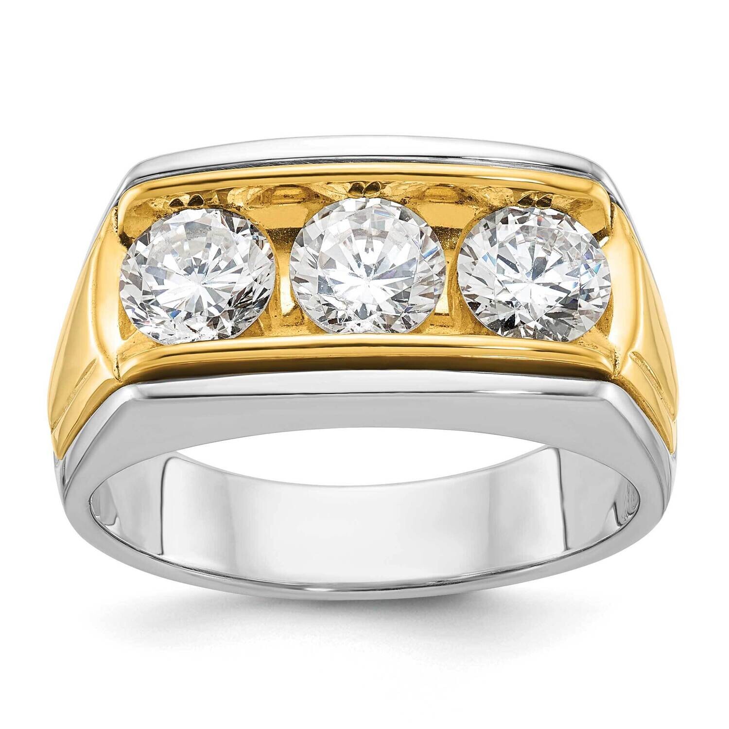 Ibgoodman Men&#39;s Polished Grooved 3-Stone Ring Mounting 14k Two-Tone Gold B64104-4WY by IBGoodman, M…